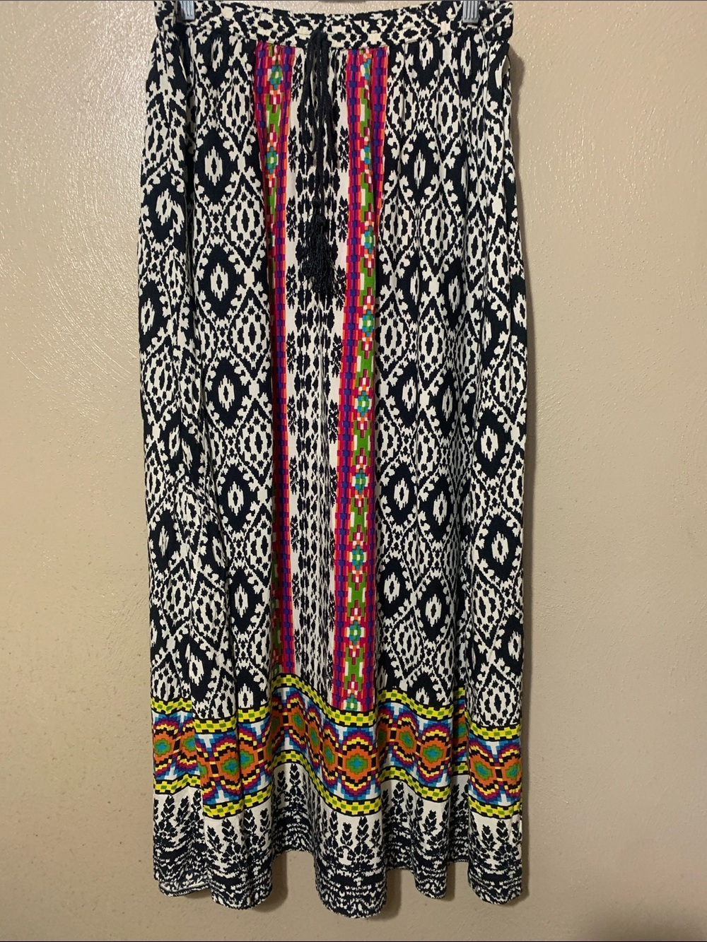 Magic Black & White Maxi Skirt with Bright Multicolor Trim